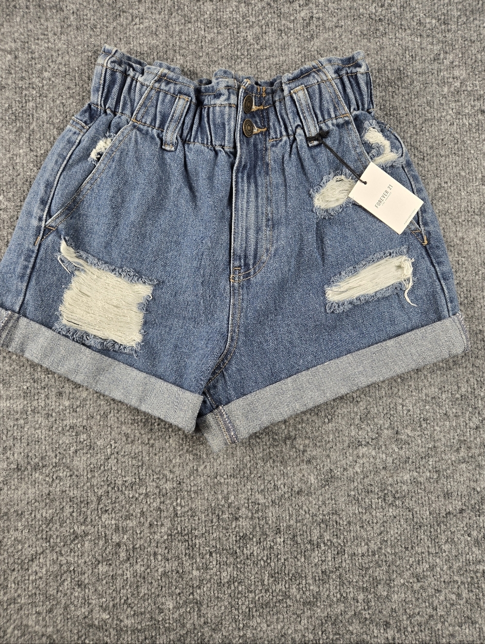 Forever 21 Distressed Paperbag Waist Denim Shorts Size S